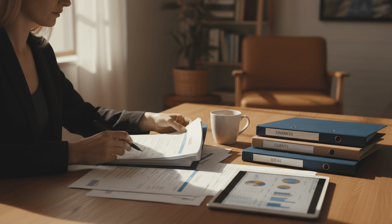 Administrative professional organizing documents and task lists